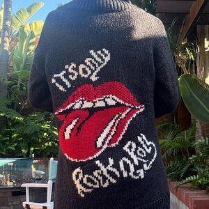 Black Crewneck Sweater with Red Lip Graphic